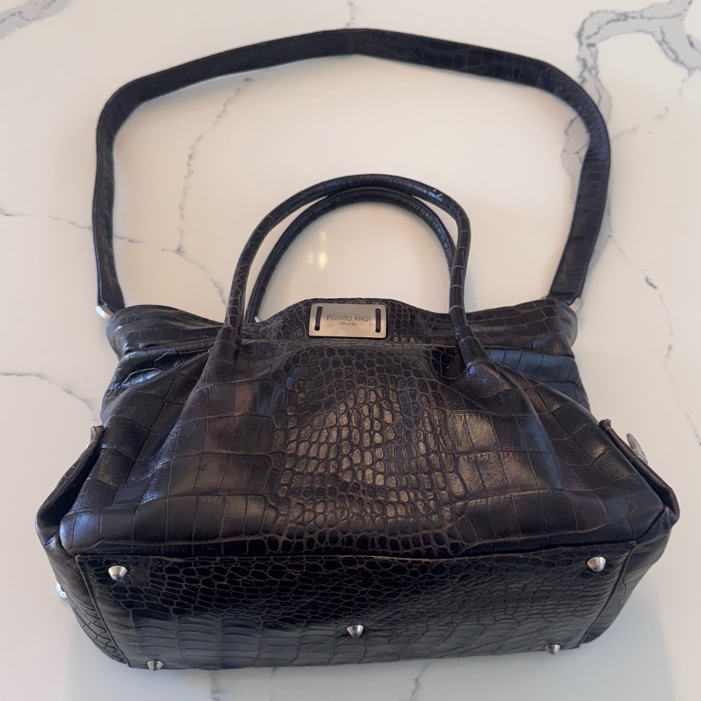Renato Angi Embossed Leather Satchel Bag